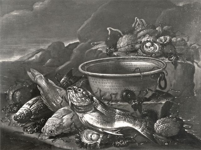 Boccardi, Cosimo — Recco Giuseppe - sec. XVII - Natura morta con pesci, frutti di mare e bacile — insieme